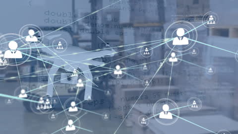 Digital Network Overlay on Warehouse with Delivery Drones