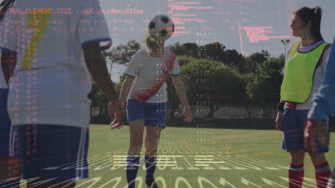 Women Playing Soccer with Digital Data Overlay