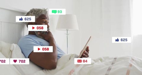 Man Analyzing Social Media Engagement with Digital Overlays