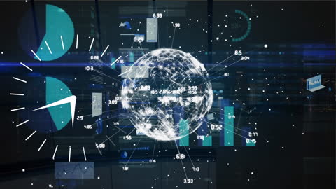Digital Networking Globe with Data Analytics Dashboard