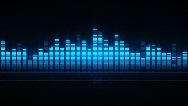 Futuristic neon audio equalizer on grid interface