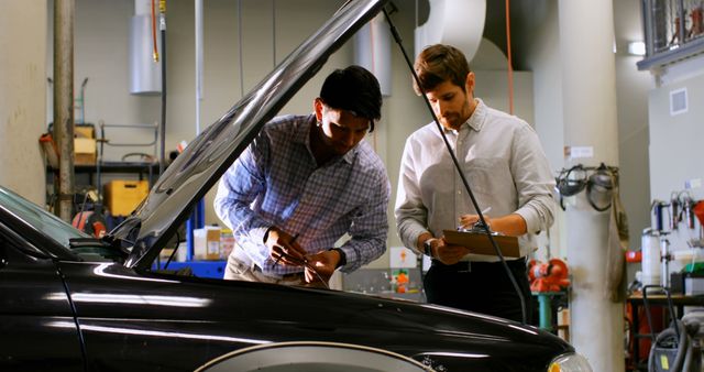 Mechanics Performing Vehicle Inspection in Garage Auto Shop - Download Free Stock Images Pikwizard.com