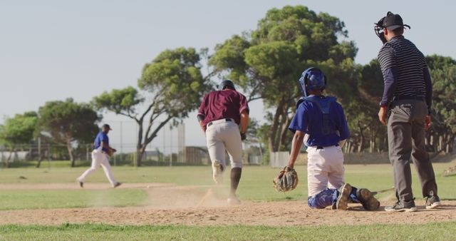 Baseball Players With Umpire Playing Outdoors - Download Free Stock Images Pikwizard.com