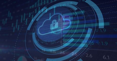 Cyber Security Icon with Cloud and Statistical Stock Data Overlay - Download Free Stock Images Pikwizard.com