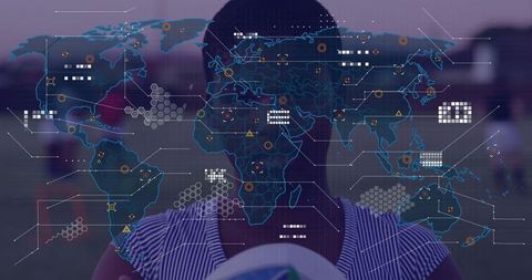 Soccer Player on Field with Futuristic Data Overlay, Embracing Technology