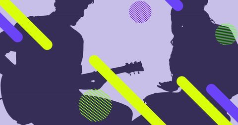 Abstract Silhouette of Musicians with Geometric Shapes in Bold Colors