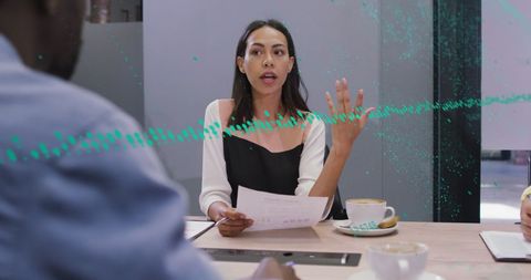 Creative Data Overlay on Business Team Discussion - Download Free Stock Images Pikwizard.com