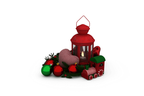 Red christmas lantern with decorations on transparent background