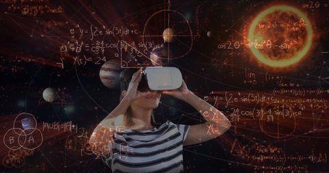 Young girl exploring cosmos with virtual reality