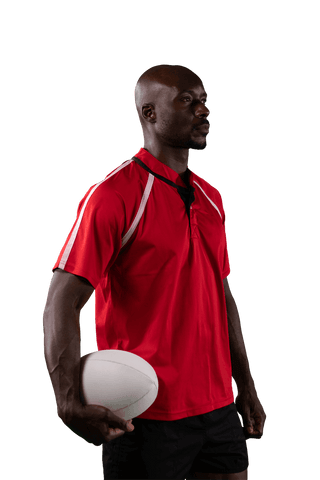Athletic African American Rugby Player Posing with Ball Transparent