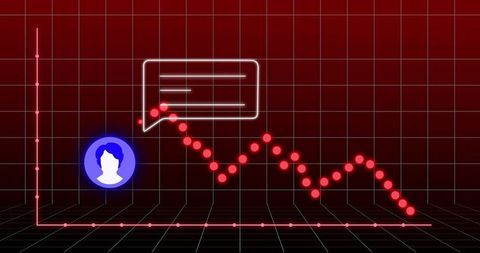 Red graph with digital icons highlighting technology trends