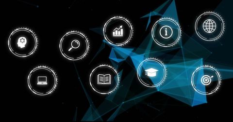 Digital Network of Educational and Business Icons with Blue Geometric Shapes - Download Free Stock Images Pikwizard.com