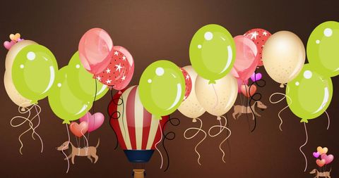 Vibrant Celebration with Balloons and Flying Dogs - Download Free Stock Images Pikwizard.com