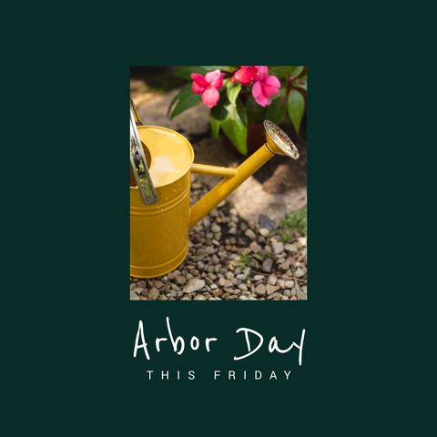 Arbor Day Celebration with Watering Can and Flowers