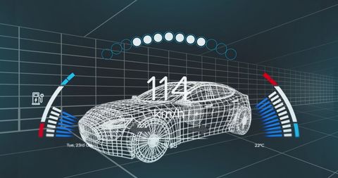 Digital Speedometer Projection over Wireframe Car Model - Download Free Stock Images Pikwizard.com