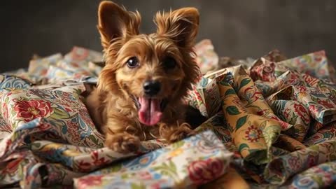 Adorable Terrier Pup Exploring Colorful Studio