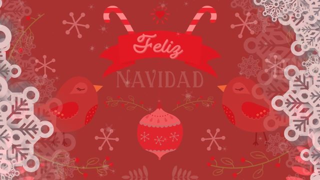 Digital Christmas greeting features festive birds and snowflakes with a 'Feliz Navidad' message, ideal for holiday e-cards, digital invitations, or social media posts conveying warm holiday wishes.