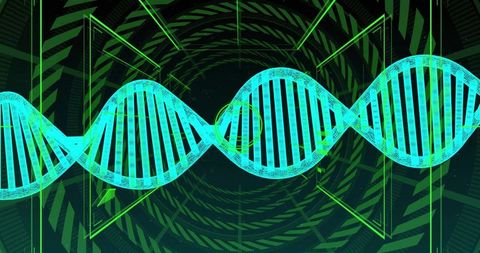 Futuristic DNA Helix with Digital Geometric Frame on Green