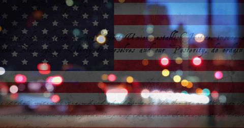 American Flag and Constitution with Blurred Citylights - Download Free Stock Images Pikwizard.com