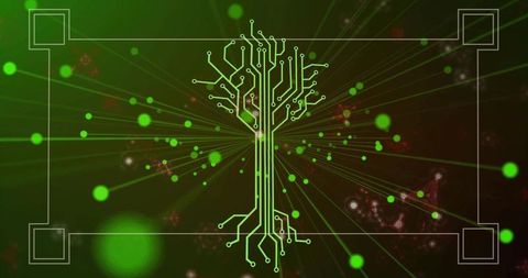 Futuristic Green Circuit Tree in Digital Space