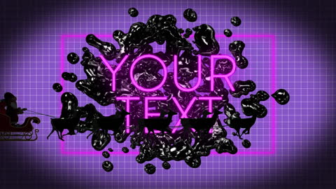 Neon Text with Santa Sleigh and Black Liquid Splash