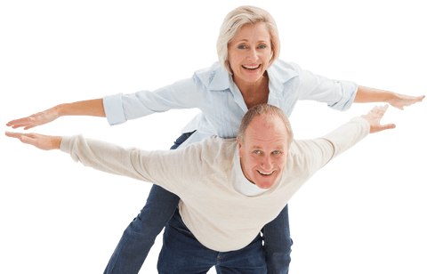 Joyful Mature Couple Piggyback Ride Transparent Background