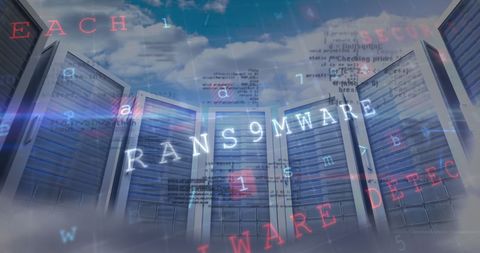 Cybersecurity threat with ransomware alert in data center