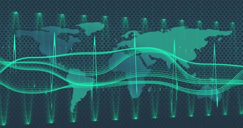 Global Data Wave with Digital World Map Visualization - Download Free Stock Images Pikwizard.com