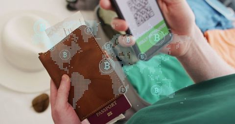 Digital currency world map and smartphone technology concept