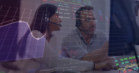 Diverse Team Analyzing Stock Market Reports with Digital Graphs