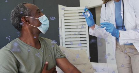 Healthcare Professional Administering Vaccine to Patient with Network Overlay