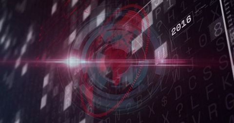 Spinning futuristic hud radar with magenta scan-line over digital data grid 2016 dynamic