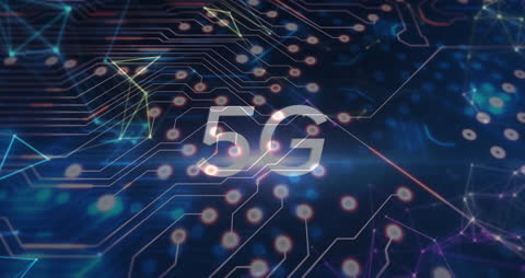 Digital Connectivity Animation with 5G Text and Circuit Board