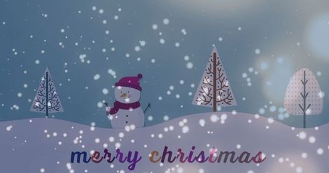 Cheerful Snowman in Winter Wonderland with Merry Christmas Message