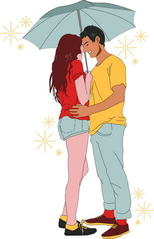 Romantic couple under umbrella on transparent background