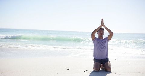 Serene Beachfront Yoga with Ocean Waves in Background