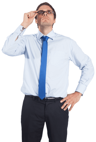 Businessman With Eyeglasses Ponders on Transparent Background - Download Free Stock Videos Pikwizard.com