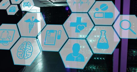 Futuristic Medical Icons Overlapping High-Tech Servers - Download Free Stock Images Pikwizard.com