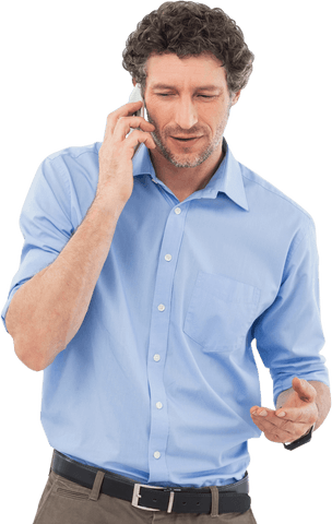 Businessman talking on mobile phone in transparent background