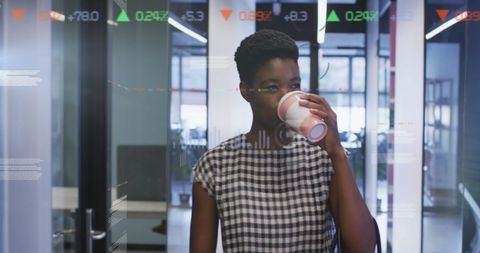 businesswoman analyzing data over coffee at office - Download Free Stock Images Pikwizard.com