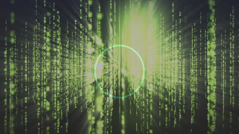 Futuristic Digital Interface with Glowing Green Data Matrix