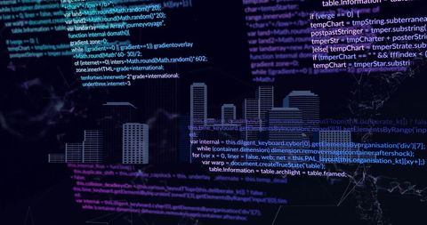 Digital Code Display with Urban Skyline Silhouette and OLED Concept - Download Free Stock Images Pikwizard.com