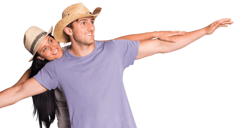 cheerful couple in straw hats enjoying fun moment on white background - Download Free Stock Videos Pikwizard.com
