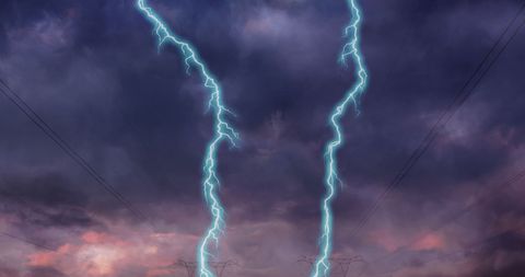 Dramatic Storm with Electric Blue Lightning Over Pylons - Download Free Stock Images Pikwizard.com