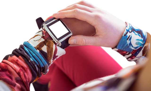 Woman Adjusting Smart Watch Display on Transparent Background - Download Free Stock Videos Pikwizard.com