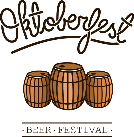 Oktoberfest illustration with brown barrels on transparent background