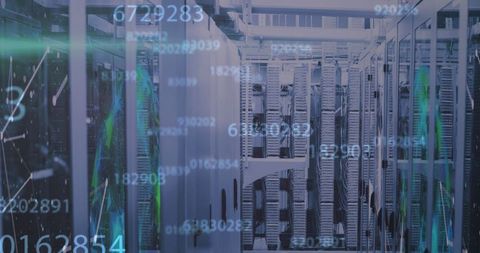 Digital Data Processing in Modern Server Room with Floating Numbers - Download Free Stock Images Pikwizard.com