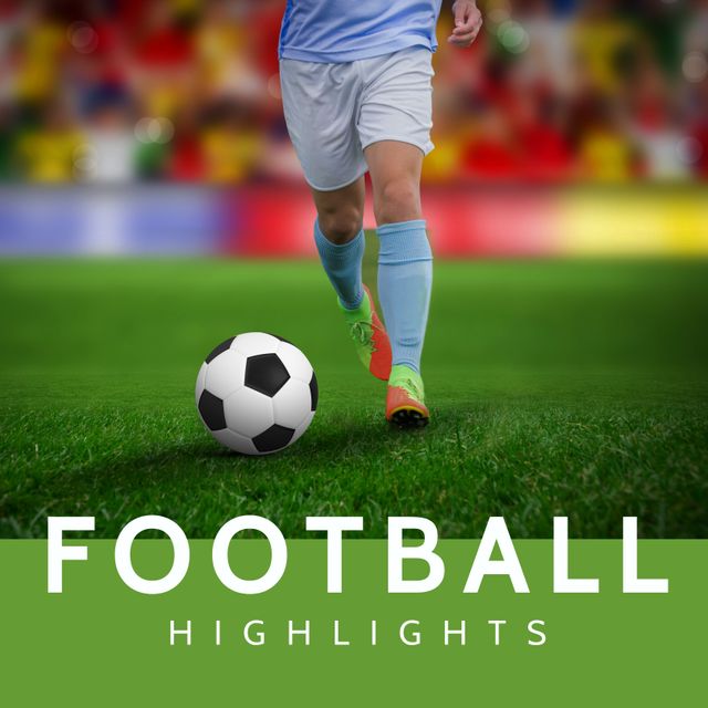 Football Highlights With Soccer Player Legs and Ball on Green Field - Download Free Stock Templates Pikwizard.com