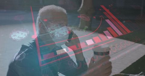 Senior Man with Face Mask and Overlay of COVID-19 Data