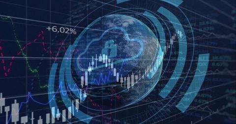 Global cloud security powering fintech market recovery with data analytics hud overlays